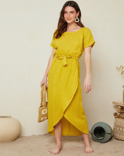 Gabrielle Safrangelbes Kleid aus 100% Leinen