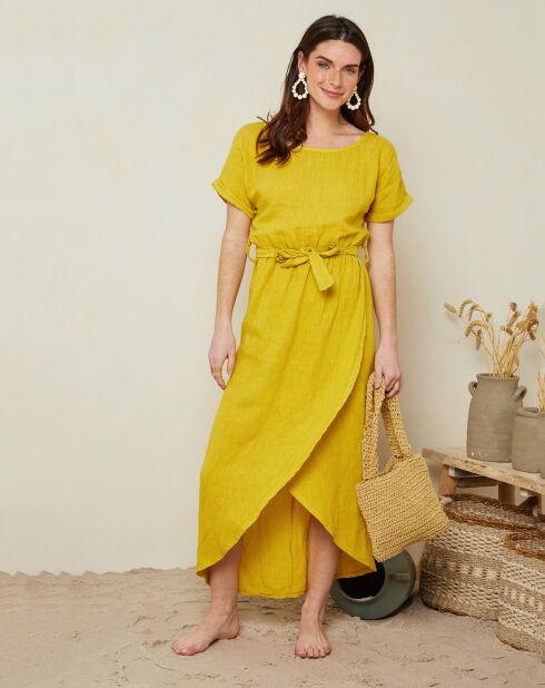 Gabrielle Safrangelbes Kleid aus 100% Leinen