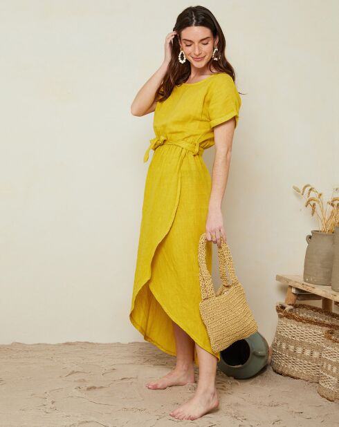 Gabrielle Safrangelbes Kleid aus 100% Leinen