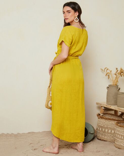 Gabrielle Safrangelbes Kleid aus 100% Leinen