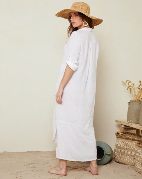 Langes weißes Hemdkleid Romy aus 100% Leinen