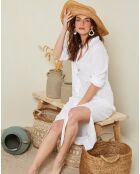 Langes weißes Hemdkleid Romy aus 100% Leinen