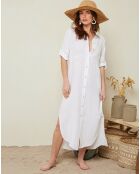 Langes weißes Hemdkleid Romy aus 100% Leinen