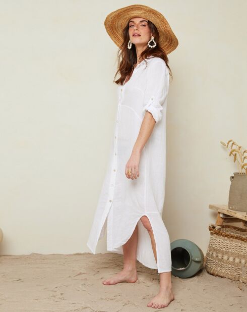 Langes weißes Hemdkleid Romy aus 100% Leinen