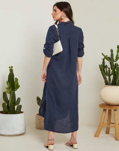 Marineblaues Eva Kleid aus 100% Leinen