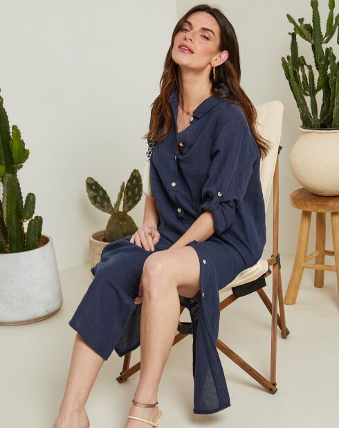 Marineblaues Eva Kleid aus 100% Leinen