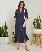 Robe 100% Lin Eva bleu marine