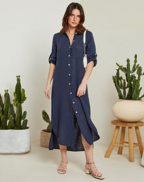 Marineblaues Eva Kleid aus 100% Leinen