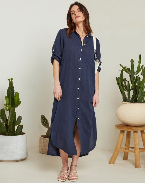 Marineblaues Eva Kleid aus 100% Leinen