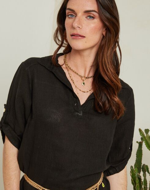 Emy schwarzes Kleid aus 100% Leinen