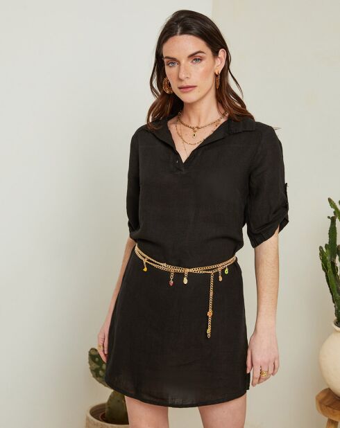 Emy schwarzes Kleid aus 100% Leinen