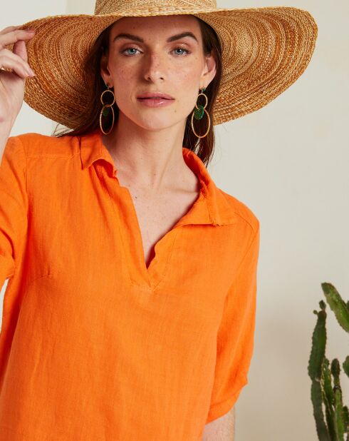 100% linnen Karina oranje jurk