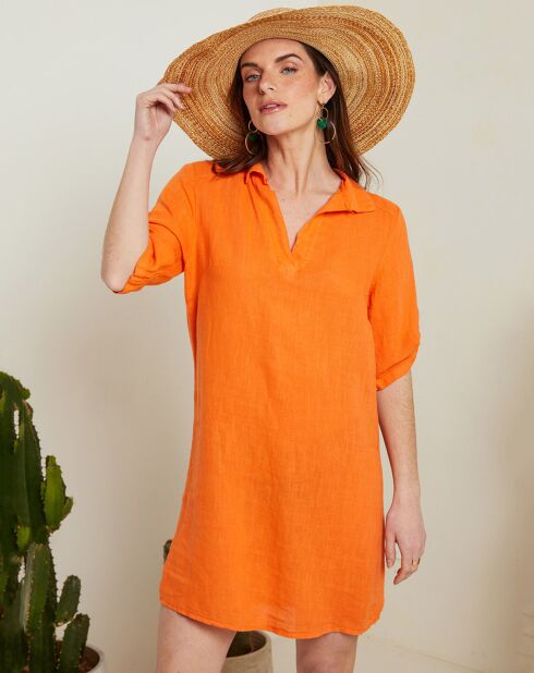 100% linnen Karina oranje jurk