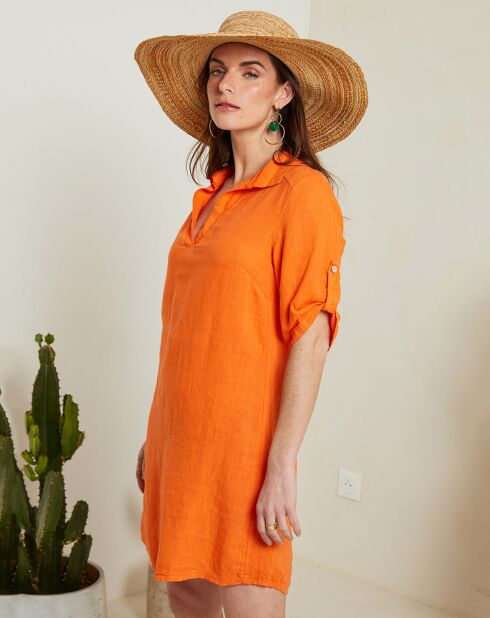 100% linnen Karina oranje jurk