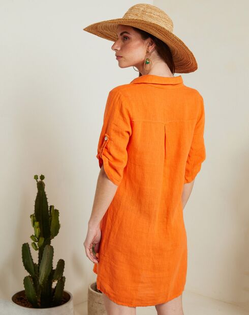 100% linnen Karina oranje jurk