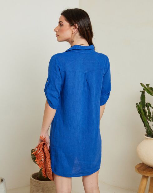 Robe 100% Lin Suzie bleu royal