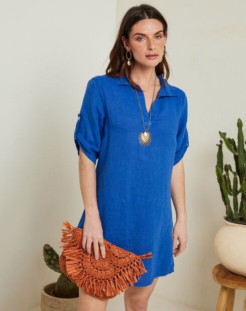 Robe 100% Lin Suzie bleu royal