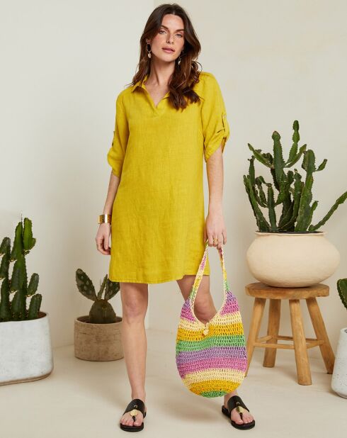 Kleid Karina Safran aus 100% Leinen