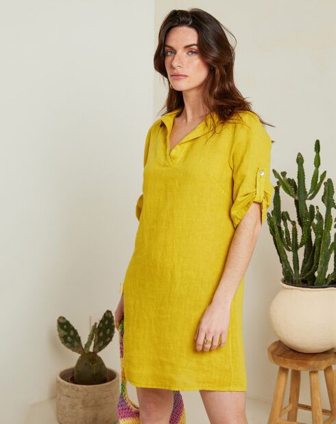 Kleid Karina Safran aus 100% Leinen