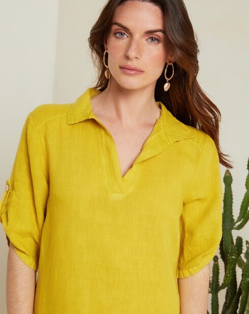 Kleid Karina Safran aus 100% Leinen