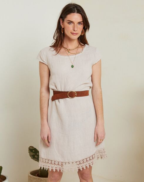 Robe 100% Lin Cath à dentelle beige
