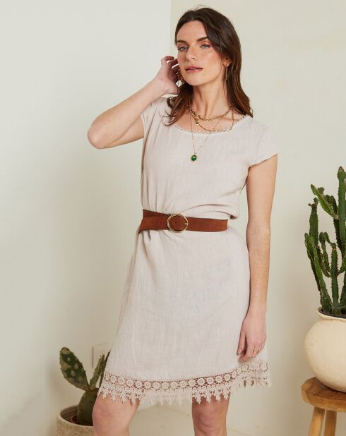 Robe 100% Lin Cath à dentelle beige