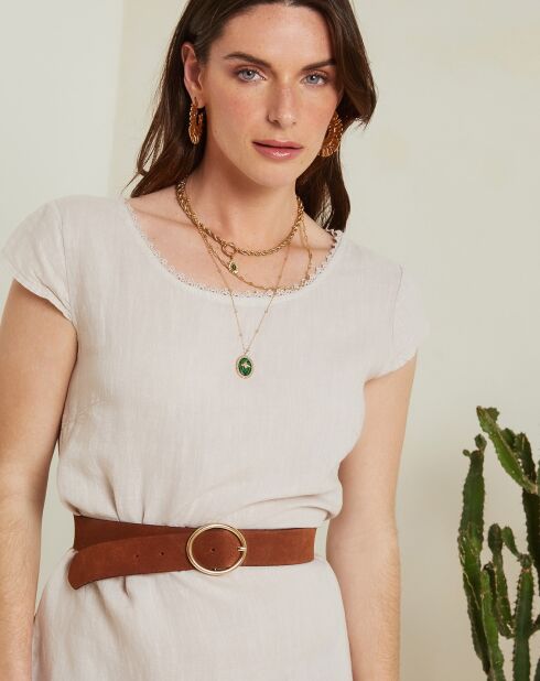 Beige kanten jurk van 100% linnen van Cath