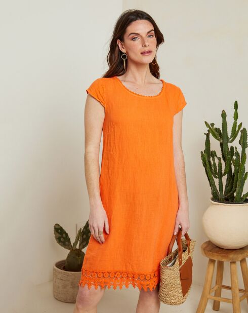 Warsaw oranje jurk van 100% linnen