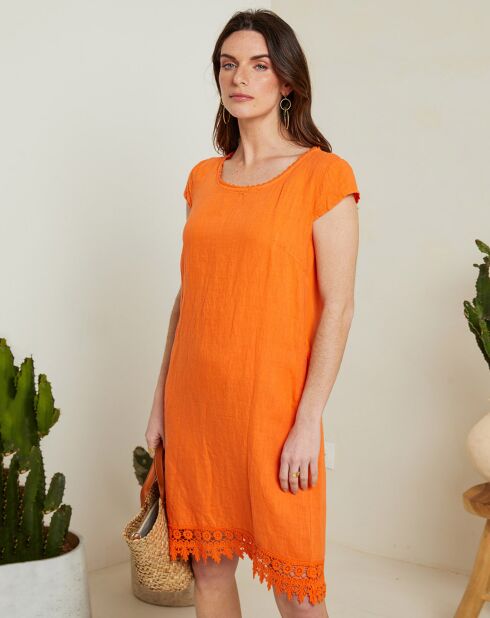 Warsaw oranje jurk van 100% linnen