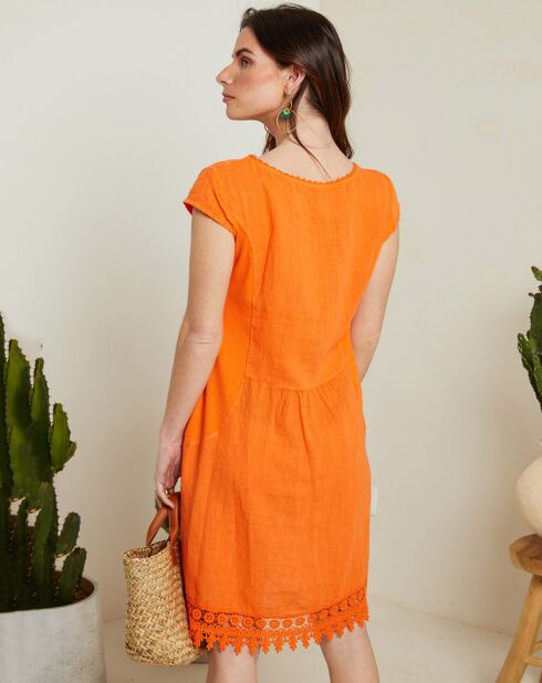 Warsaw oranje jurk van 100% linnen