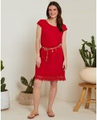 Robe 100% Lin Elia à dentelle rouge