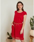 Robe 100% Lin Elia à dentelle rouge