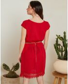 Robe 100% Lin Elia à dentelle rouge