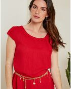 Robe 100% Lin Elia à dentelle rouge