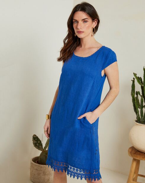 Robe 100% Lin Livia bleu royal