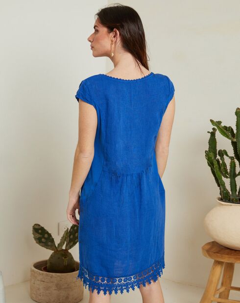 Robe 100% Lin Livia bleu royal