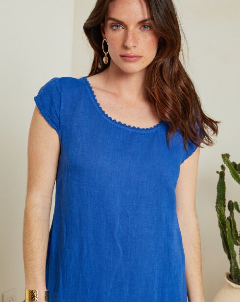 Livia koningsblauwe jurk van 100% linnen