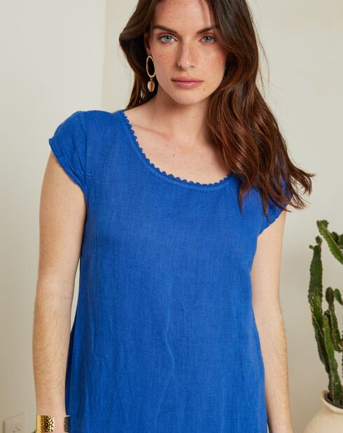 Robe 100% Lin Livia bleu royal