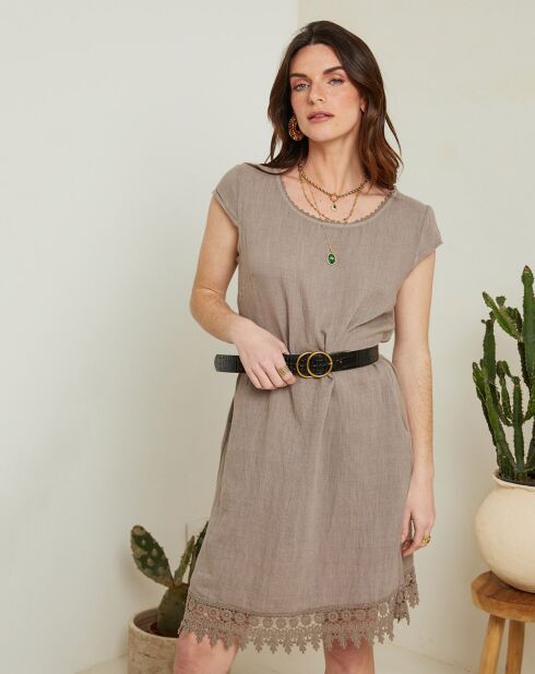 Justine taupe bruine jurk van 100% linnen