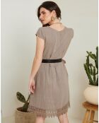 Justine taupe bruine jurk van 100% linnen