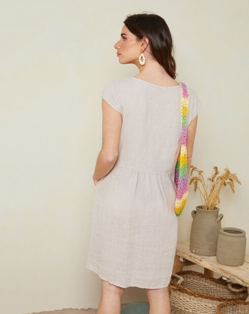 Ana beige jurk van 100% linnen