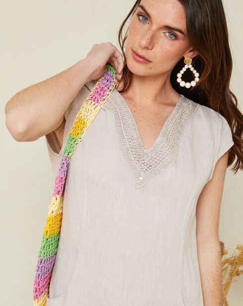 Ana beige jurk van 100% linnen