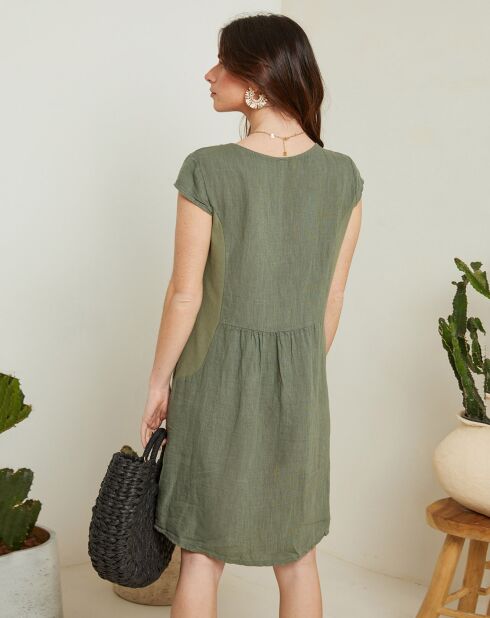 Khaki-Kleid Cath aus 100% Leinen
