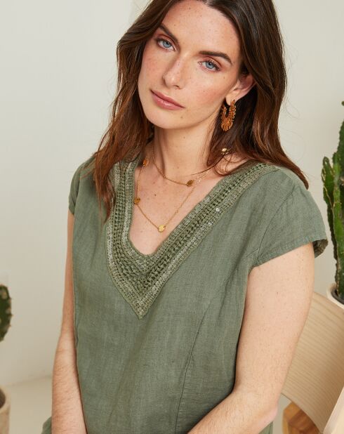 Robe 100% Lin Cath kaki