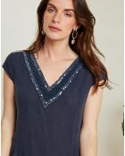 Robe 100% Lin Cath bleu marine