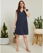 Robe 100% Lin Cath bleu marine