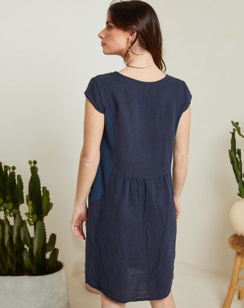 Marineblauwe jurk van 100% linnen Cath