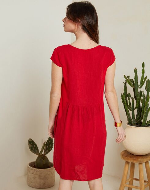 Rode jurk van 100% linnen Elina