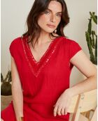 Robe 100% Lin Elina rouge