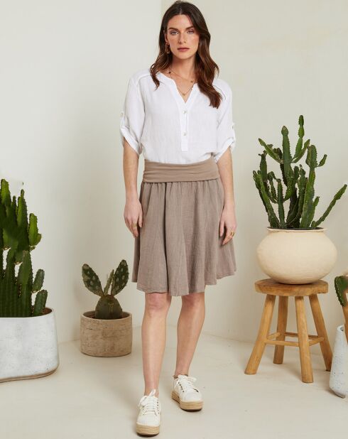 Weiße Rosenbluse aus 100% Leinen